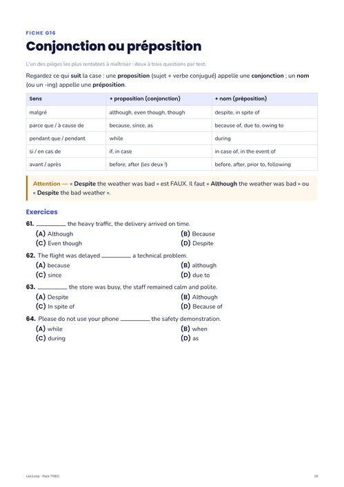 A grammar sheet and its exercises